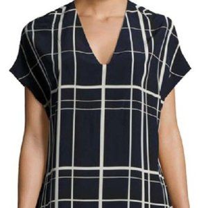 Vince Navy and White Lattice-Print Silk Shirtdress